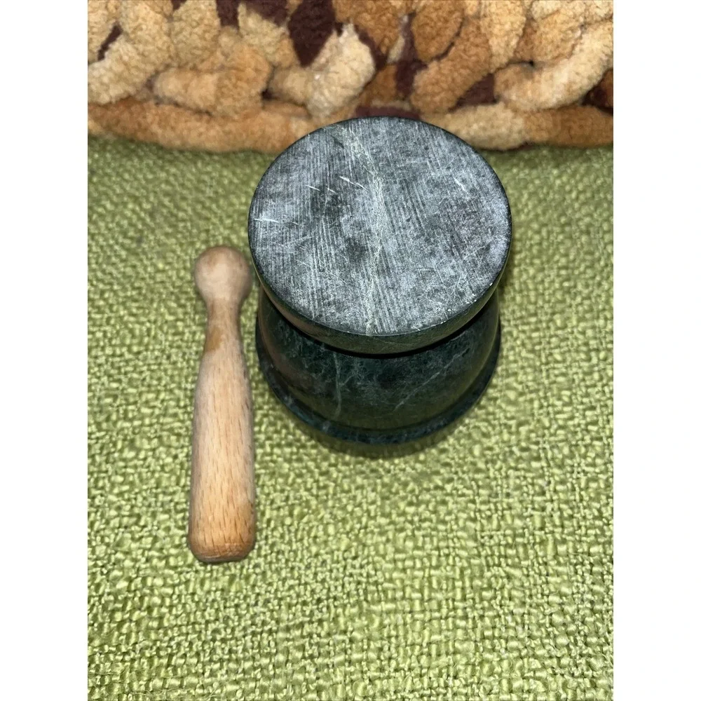 Mortar And Pestle Footed Marble Natural‎ Stone Green Food Grinder